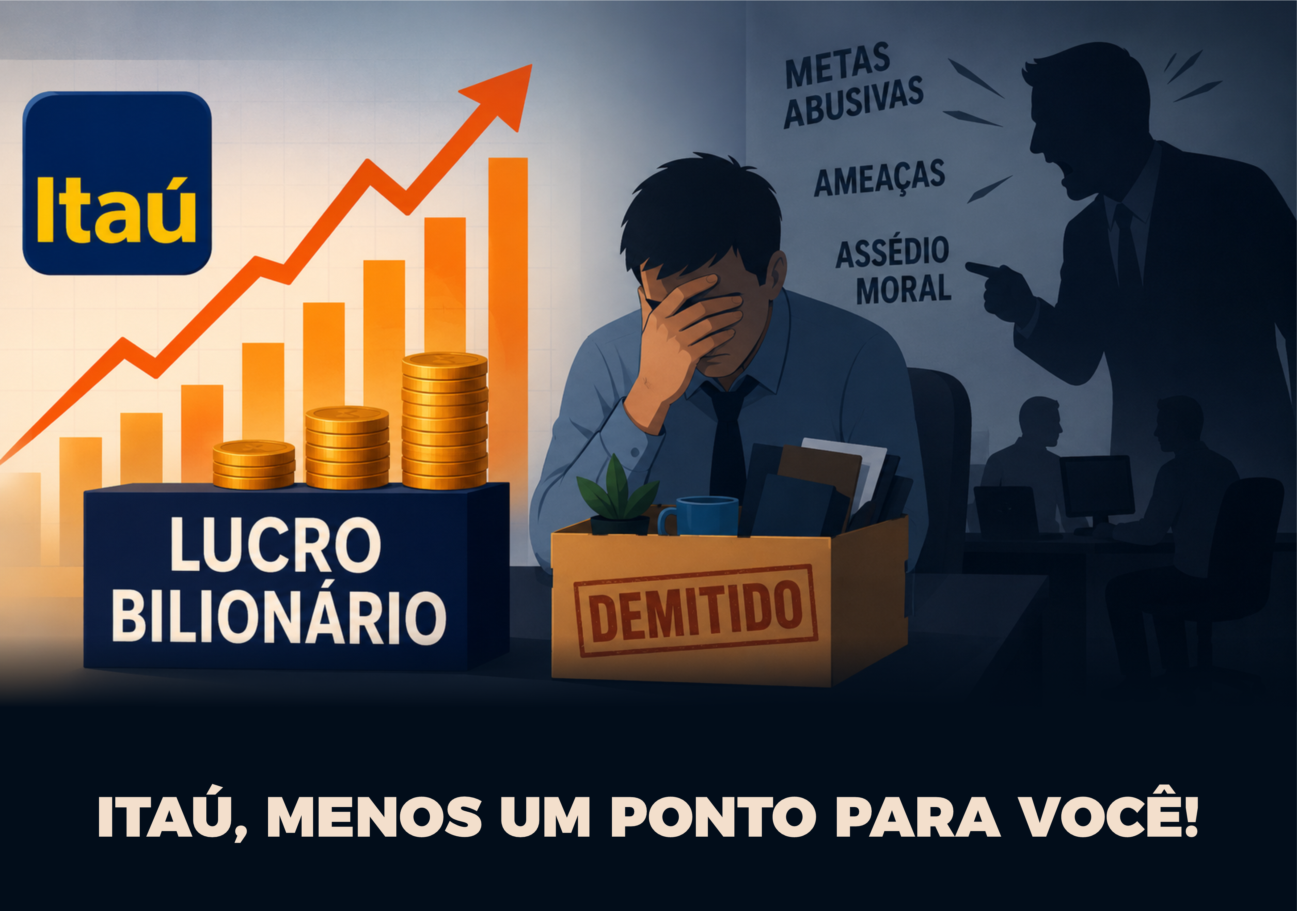 Lucro bilionário do Itaú contrasta com demissões, assédio e adoecimento de bancários