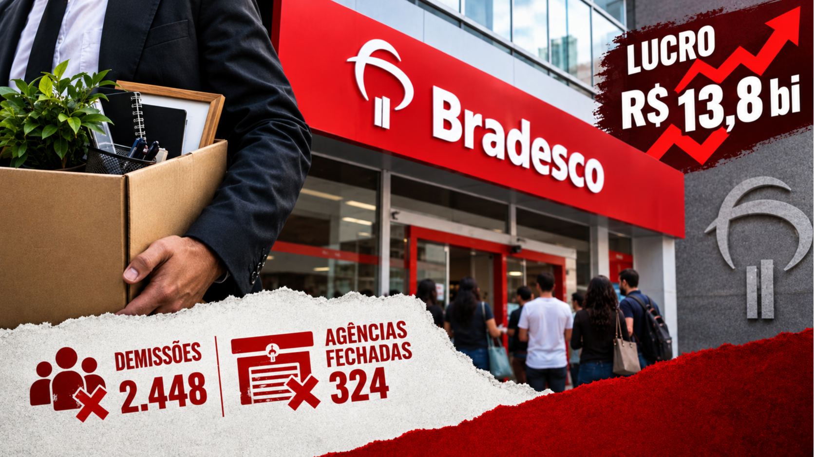 Bradesco lucra R$ 13,8 bilhões, mas demite trabalhadores e fecha agências